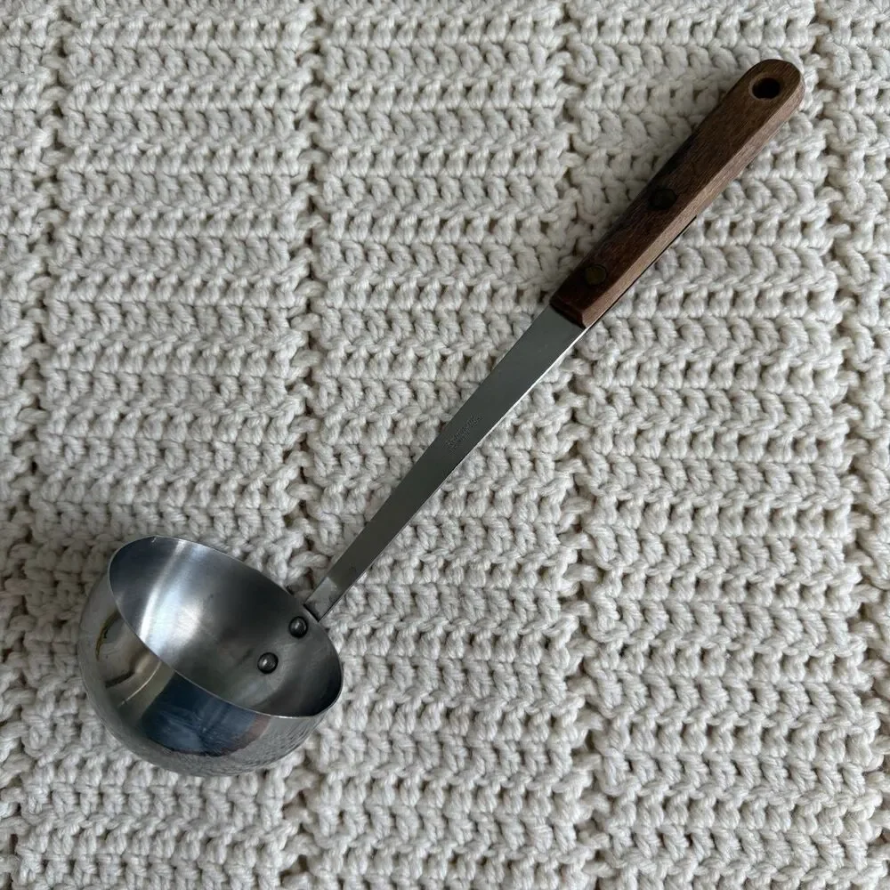 Vintage Robinson Knife Co Soup Ladle Stainless Wood Handle Made in USA 11”